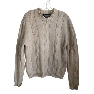 Abercrombie & Fitch Sweater Lambswool Cotton Sz XL Cable Knit V-Neck Fisherman